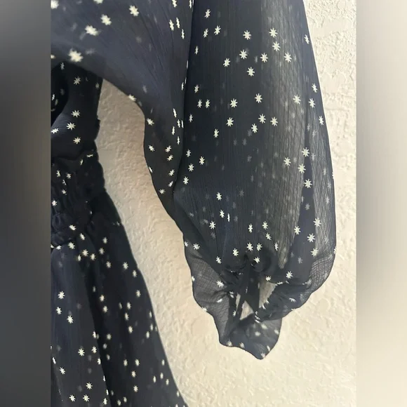 Reset by Jane smoked log. Sleeve Elegant Black Starry Dress women size small - Picture 3 of 5